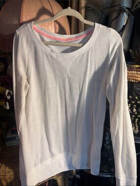 Maurices White Mesh Pullover with Coral Trim